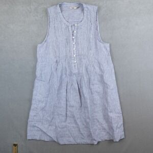 Faherty Isha Dress 100% Linen Mini Stripe Blue Shift Short Size Medium Pockets